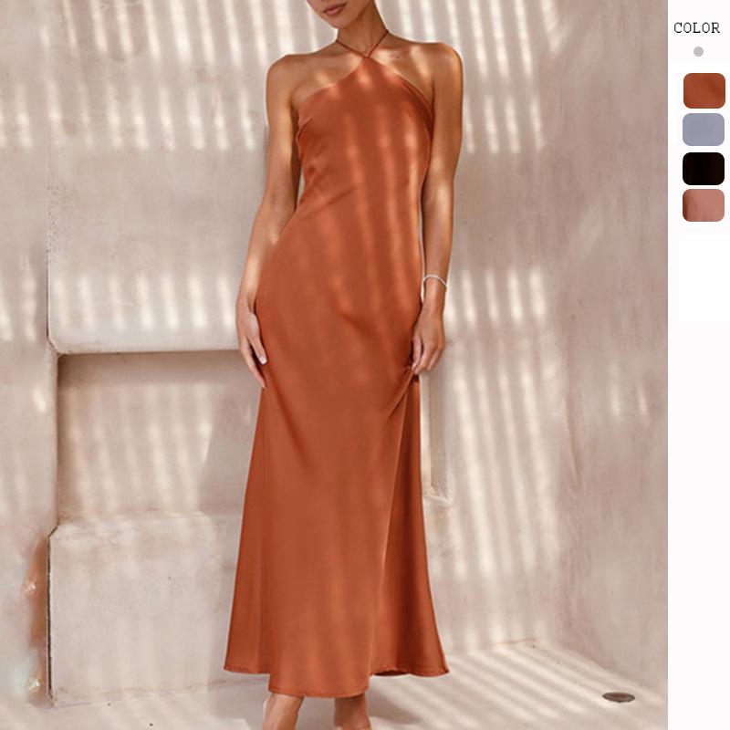 2024 Spring/Summer Sexy Solid Color Sleeveless Backless Slim Dress for Women