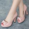 Elegant Women's High Heels Pumps Shoes Luxury Crystal Peep Toe Pink White Heeled Party Wedding Office Shoes Ladies 2025 Spring