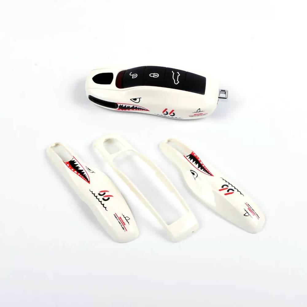 Car Key Case White Shark for Porsche Panamera Maycan Taycan 911 718 Boxster Cayman Remote Control Fob Protective Shell 3pcs/set