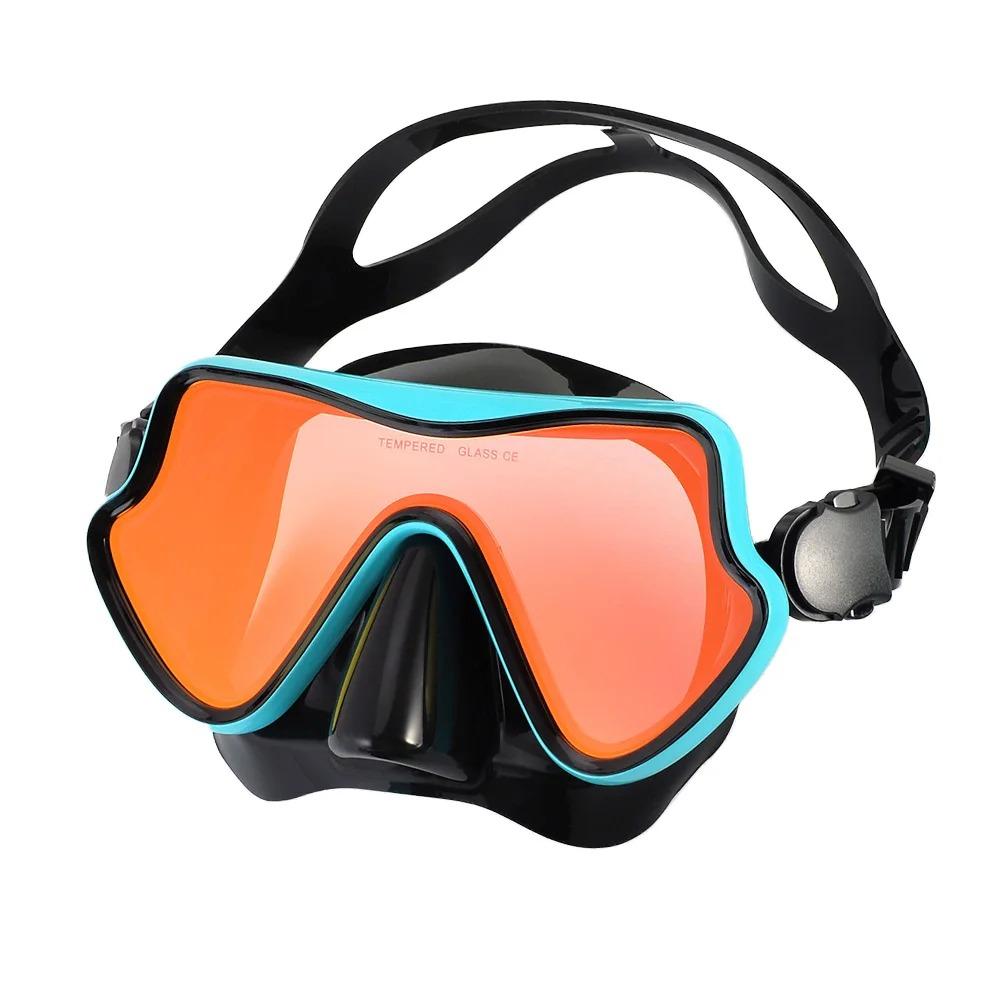 Snorkel Diving Mask Swimming Goggles Silicone Skirt Scuba Mask With Colorful Lens Tempered Glass Wide View For Adult Youth