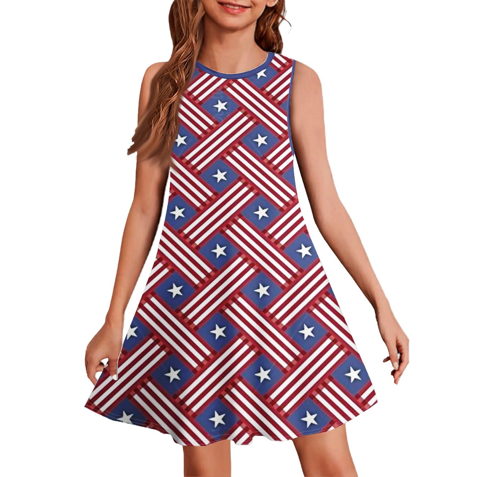 

Girl Summer Dress Sleeveless Printed Color Casual Dress 130 винный
