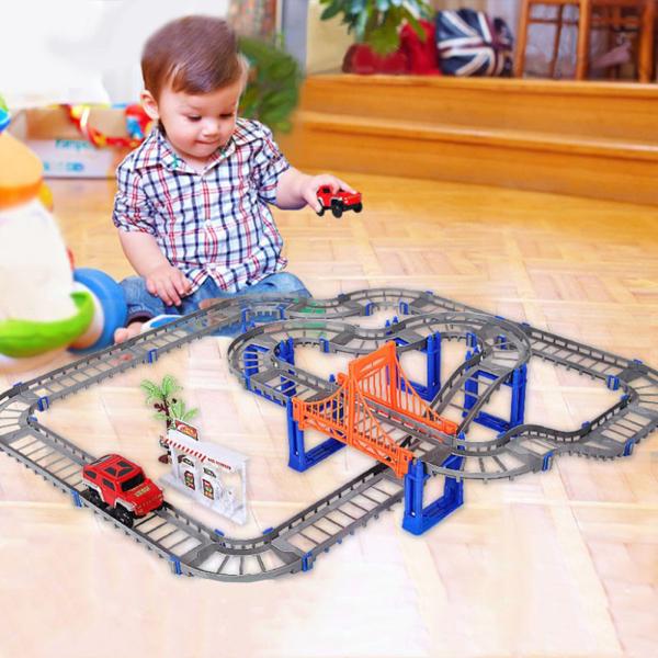 73pcs Car Track Toy Creative Educational DIY Playset Ladder Toy Car Slider Without Battery for Kids