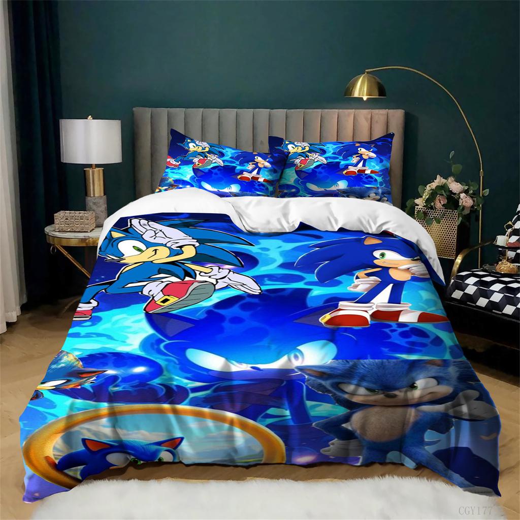 Sonic Bedding Set 3 Pieces Movie Cartoon Duvet Cover Set All Season Soft Lightweight Duvet Cover with Zipper Closure