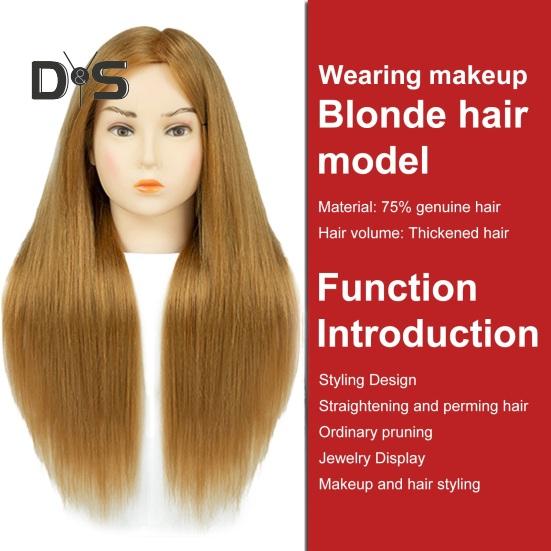Mannequin Head with Real Hair Hairdresser Braiding Hair Styling Training Manikin Cosmetology Doll Head Brown Golden Long Hair Hairdressing Makeup