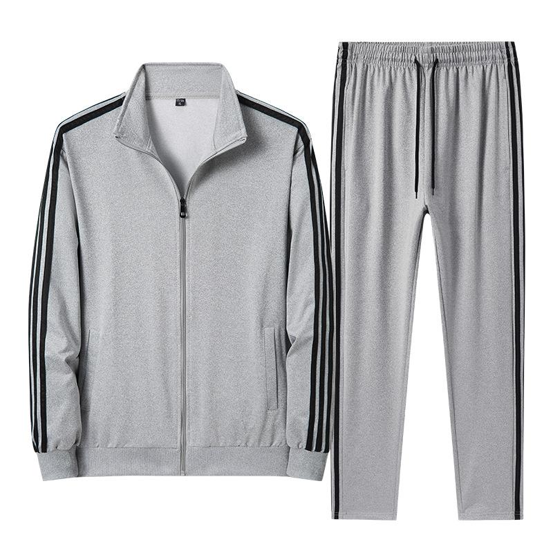 

Sports Suit Men s Cardigan Sweatshirt Sweatpants Youth Loose Fit Casual Stand Collar Two-piece Set Long Sleeved Pants 4XL серый