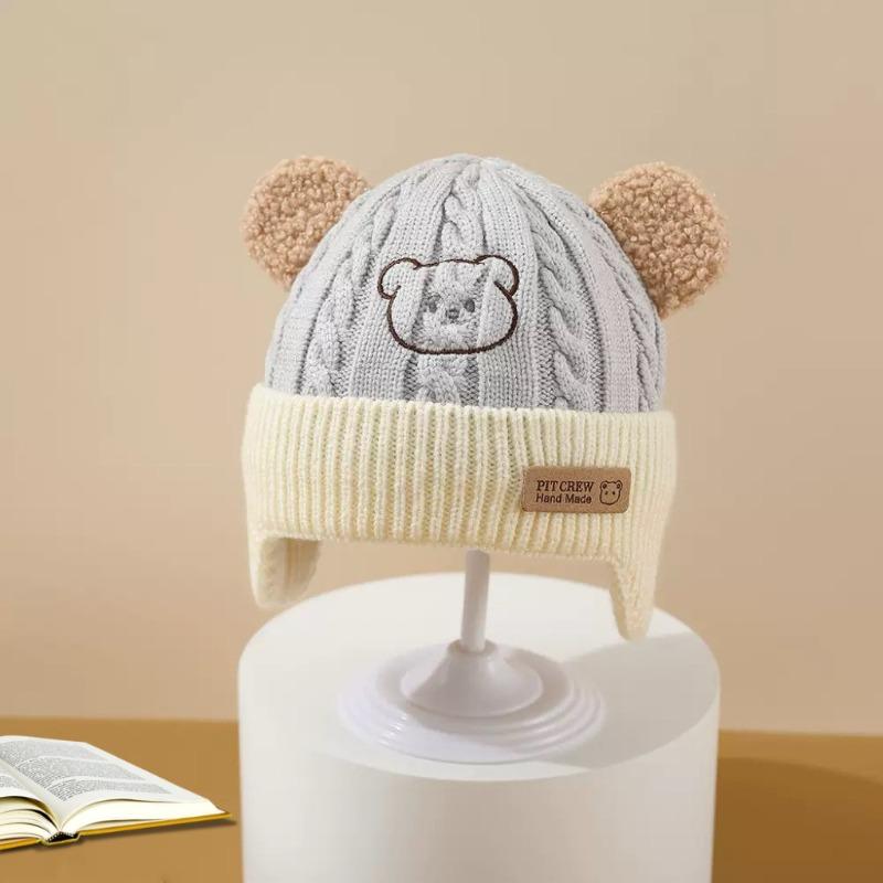 Autumn and winter warm cute bear hat ear protection hat boys and girls infant wool hat baby knitted children's hat