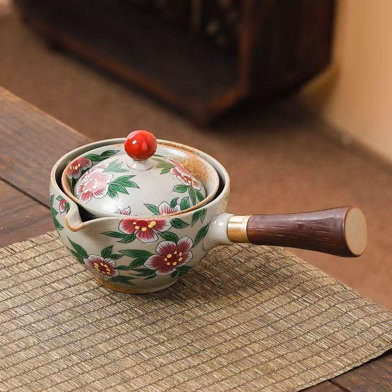 Rotating Ceramic Kung Fu Tea Set with Side Handle Filter Pot