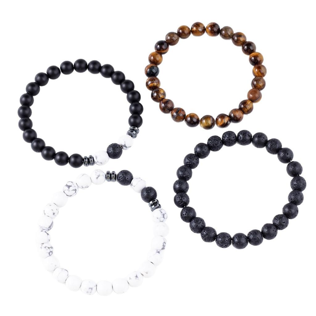 Festive Gifts Lava Rock Tiger Eye And Howlite Beaded Bracelet Set Natural Stone Fashion Jewelry For Men Women Daily Wear Simple Versatile Accessory