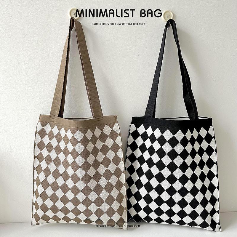 Korean Style Cute Panda Knit Shoulder Bag - Large Capacity Commuter Tote