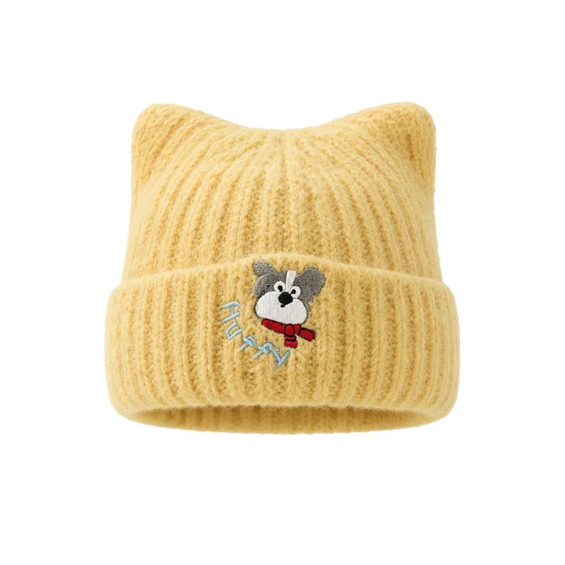 2026 autumn and winter new Japanese cute puppy embroidered knitted hat fashionable big head circumference versatile warm wool hat