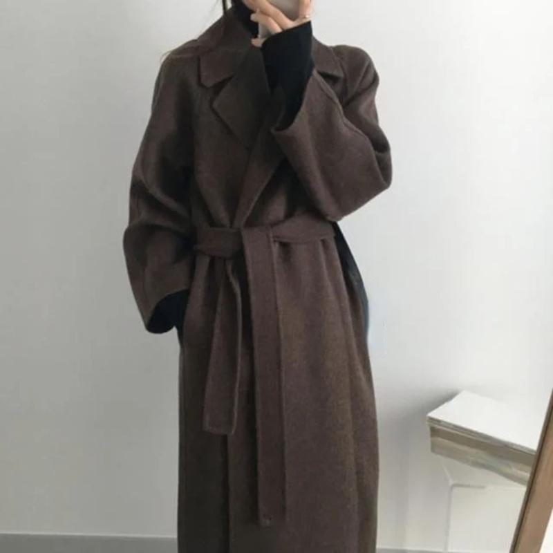 Long Wool Blend Jacket For Woman 2023 Solid Color Coat Batwing Korean Winter Warm Loose Overcoat Mujer Snow Wear Long New Jacket