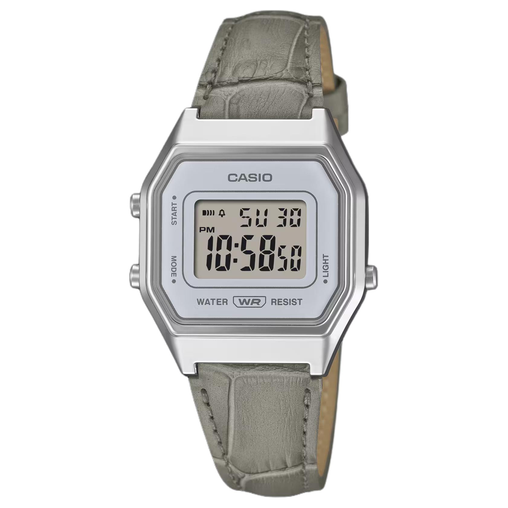 Casio Vintage Series Calendar Hourly Chime Alarm Quartz Watch Leather Strap Women watches Gray LA680WEL-8A2 Gray Dial