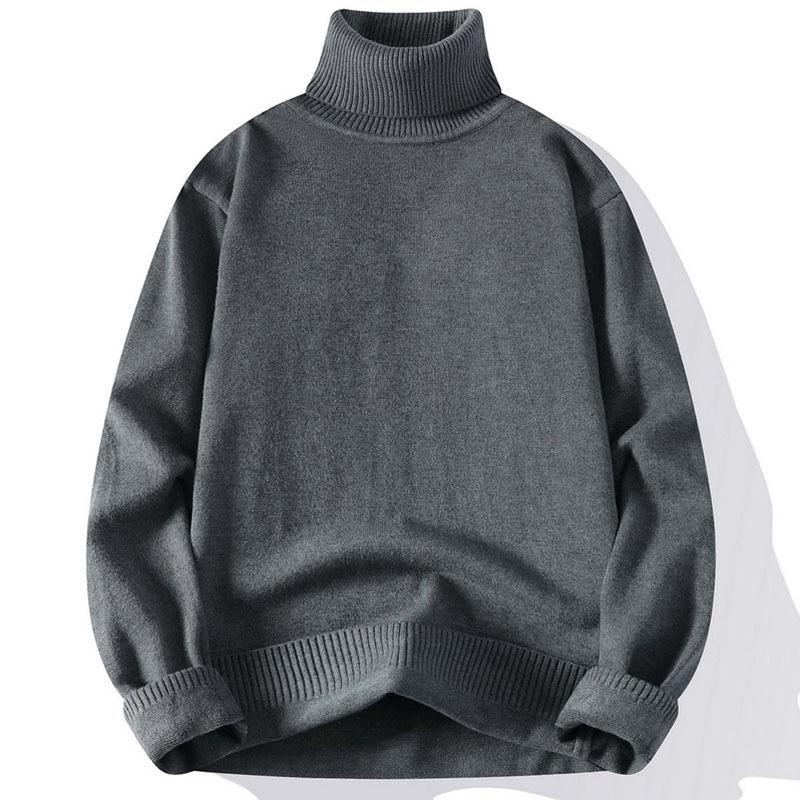 Pulover Tricotat pentru Bărbați, Mărimi Mari, cu Gât Înalt și Catifea Interioară - Îngroșat, Călduros, Casual, Strat de Bază pentru Iarnă