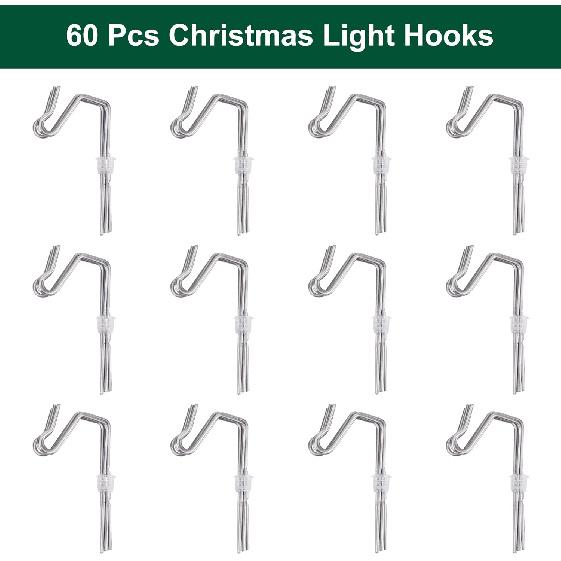 60-Count Metal Gutter Hooks for Outdoor Christmas Lights, Outside Lights Gutter Hangers for Gutter Guards Mesh Leaf Filter Shingles Eaves Fences,