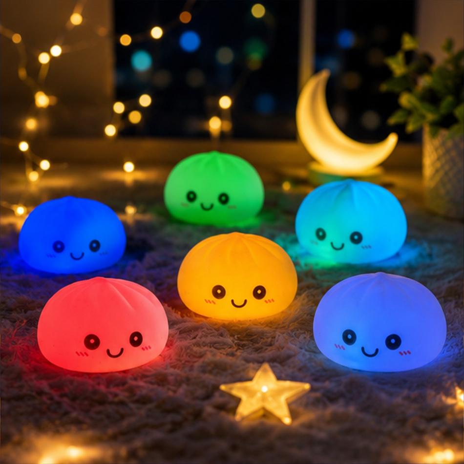 2027 Simulation Dumpling Squishy Night Light Soft Lightup Bubble Spitting Bun Birthday Gift Colorful Dumping Toy Squishy Gifts