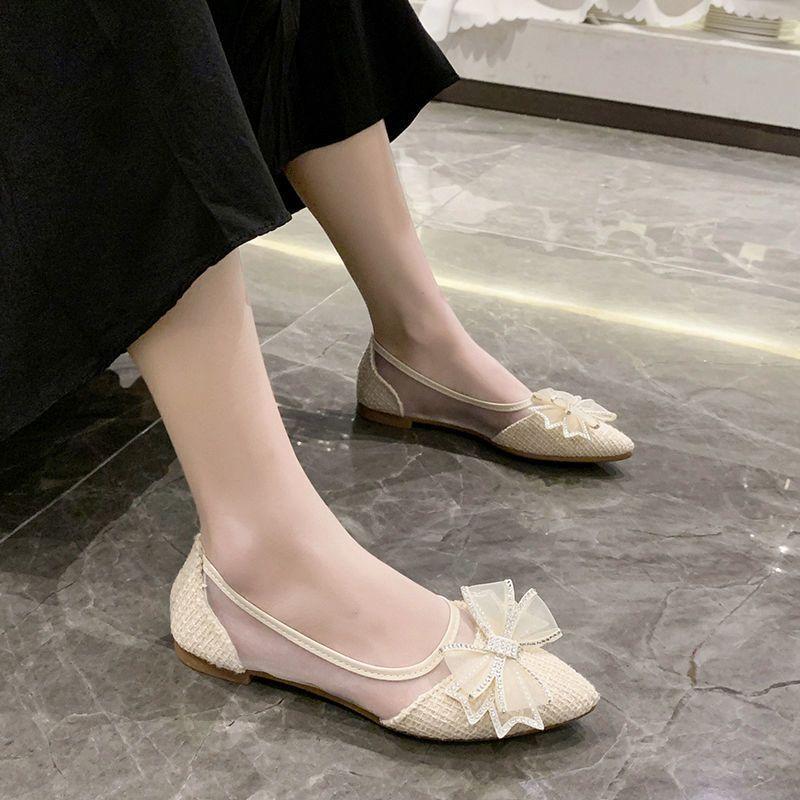 Flat single shoes women's 2025 summer new Doudou shoes with skirts mesh pointed gentle shoes late evening wind sandals tide
