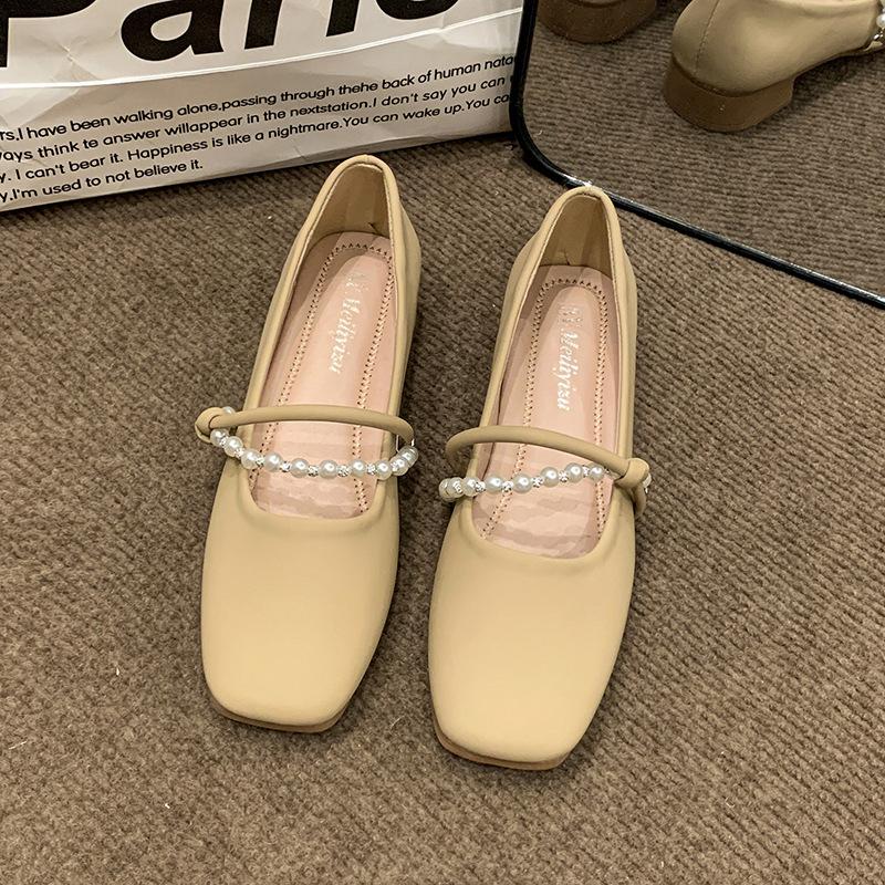 

Поздний вечерний бриз нежные туфли плоские одинарные туфли женские 2025 новые летние туфли Мэри Джейн с юбками мягкая подошва обувь для беременных 40 абрикосовый