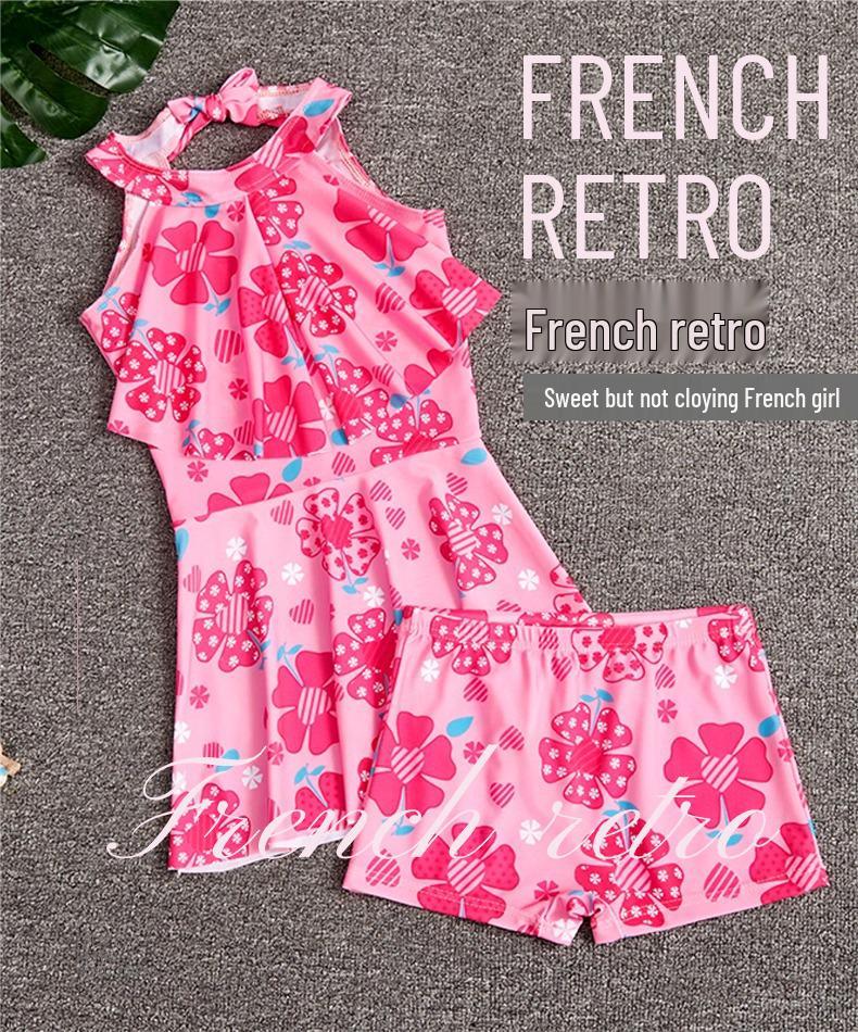 Girls' Gradient Fish Scale One-Piece Swimsuit with Skirt
