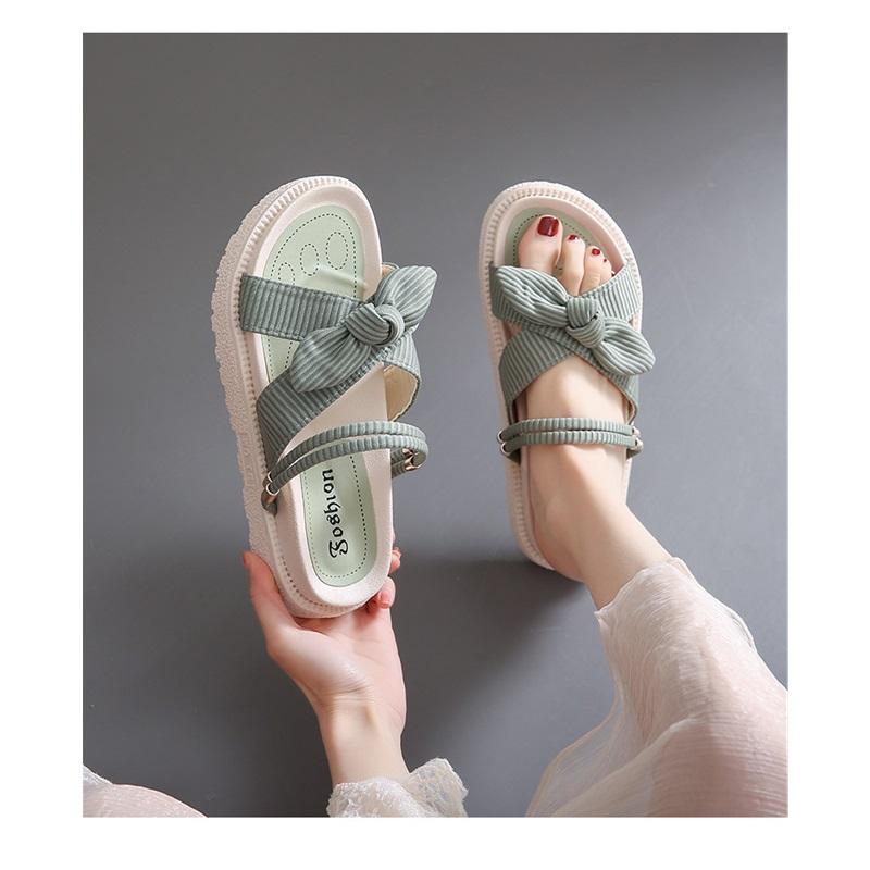 Women's 2-in-1 Platform Bow Sandals Summer Casual Sloping Back Flat Shoes Lightweight Beach Shoes