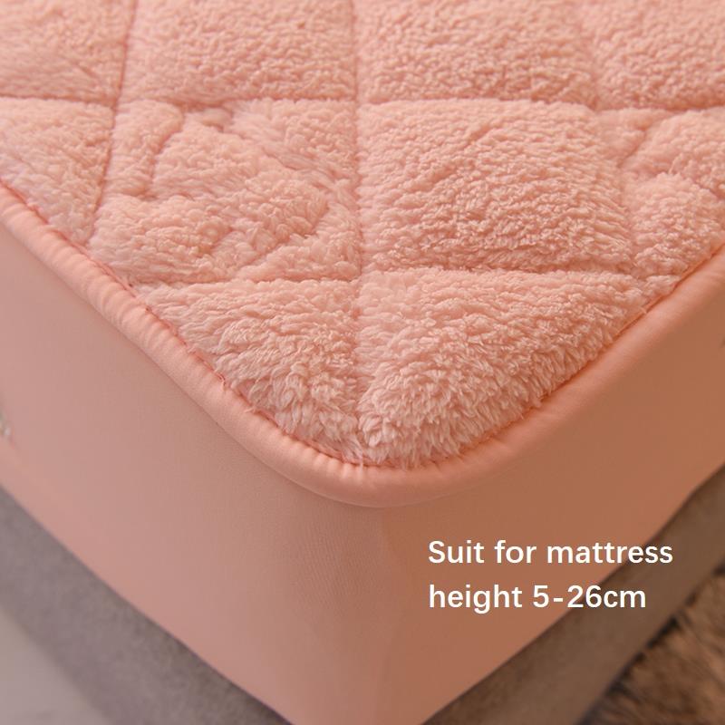 Super Soft Plush Quilted Mattress Cover Thicken Lambswool Quick Warm Mattress Protector Cover Solid Color Anti-Mite Bed Cover