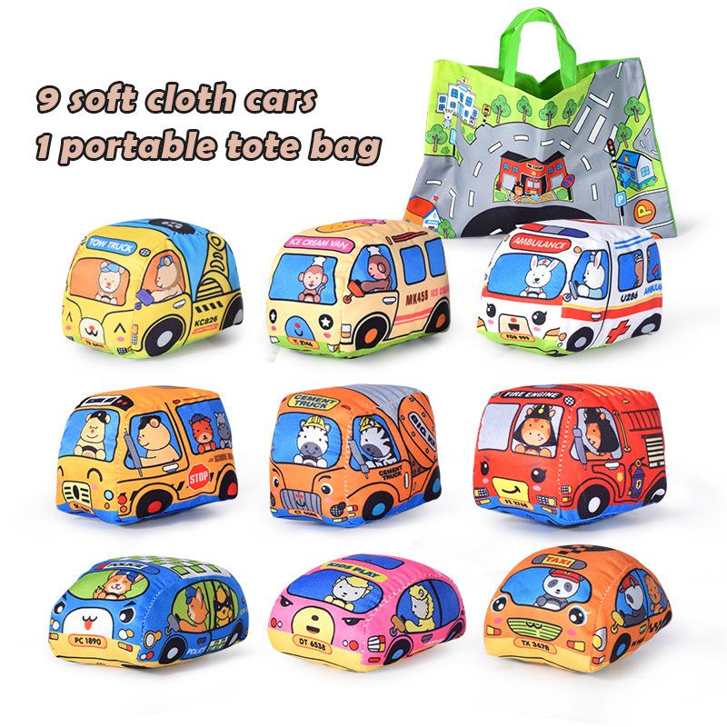 Soft Car Toy Set with Play Mat and 9 Vehicle for Toys Baby Early Education Toy Parent-child Interaction Sound Paper Rattle Toys