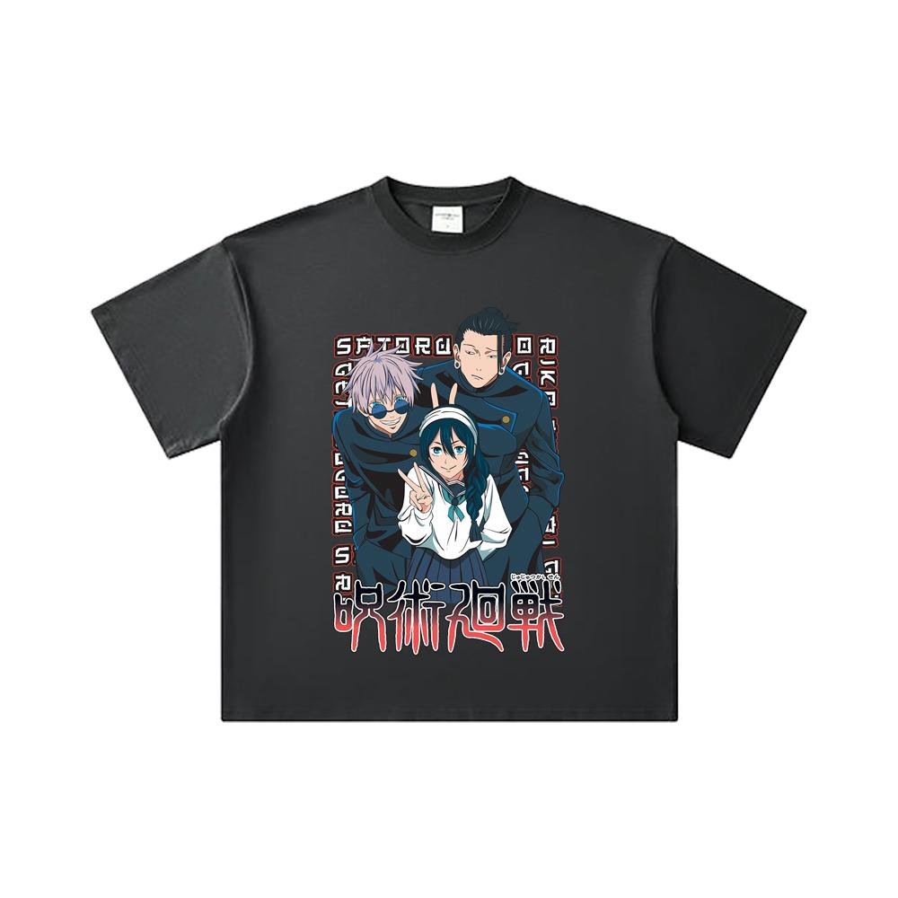 260 GSM Double Yarn 32 Count 100% Cotton Jujutsu Kaisen V40 Print Unisex Heavy Cotton T Shirt