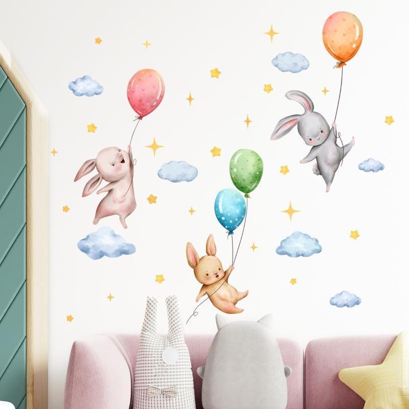 Wall Decals Rabbit Clouds Star Balloon Wall Decals Background Wall Decoration