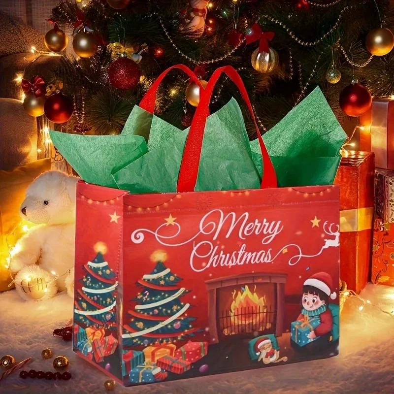 Christmas Reusable Gift Bags with Handles Non-wove Christmas Tote Bags Treat Bags Gifts Wrapping Shopping Xmas Party Decor