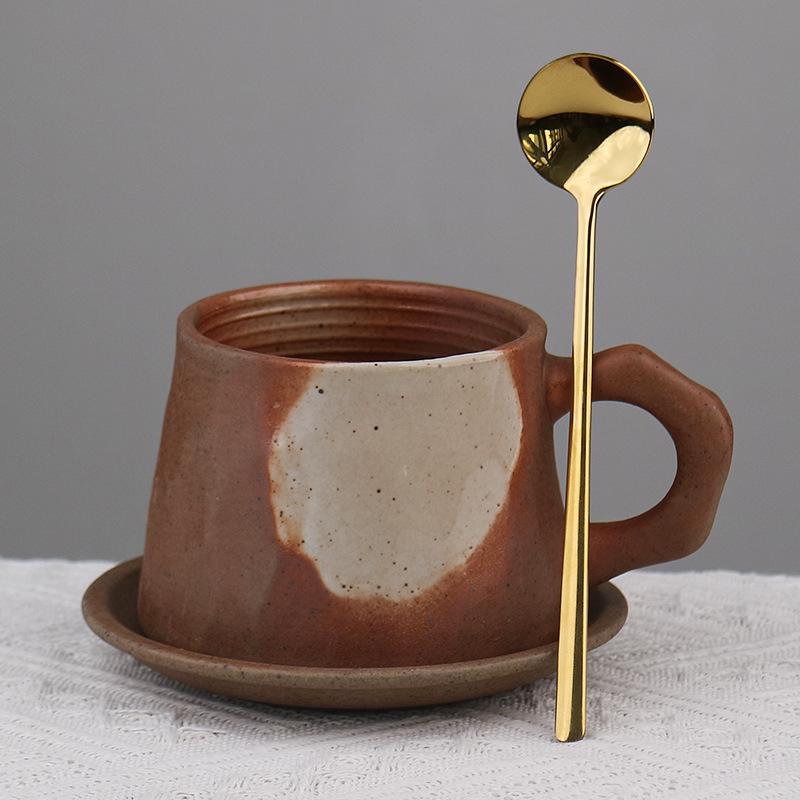 Retro Ceramic Cup and Saucer Set - Niche Design Creative Coffee Mug