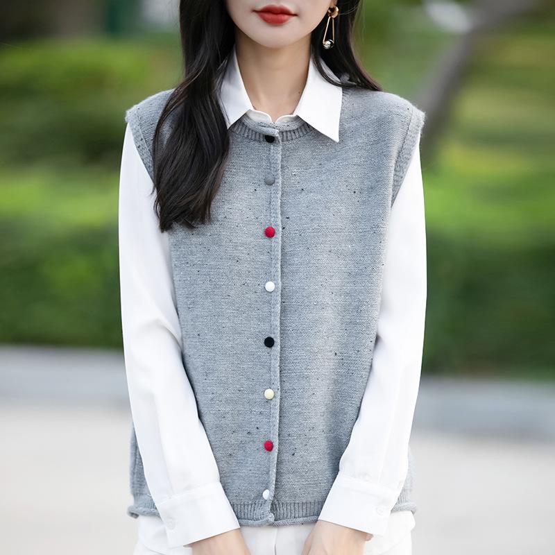 

Осенне-зимний вязаный жилет-кардиган из точечной пряжи - женский красочный свитер без рукавов на пуговицах XL