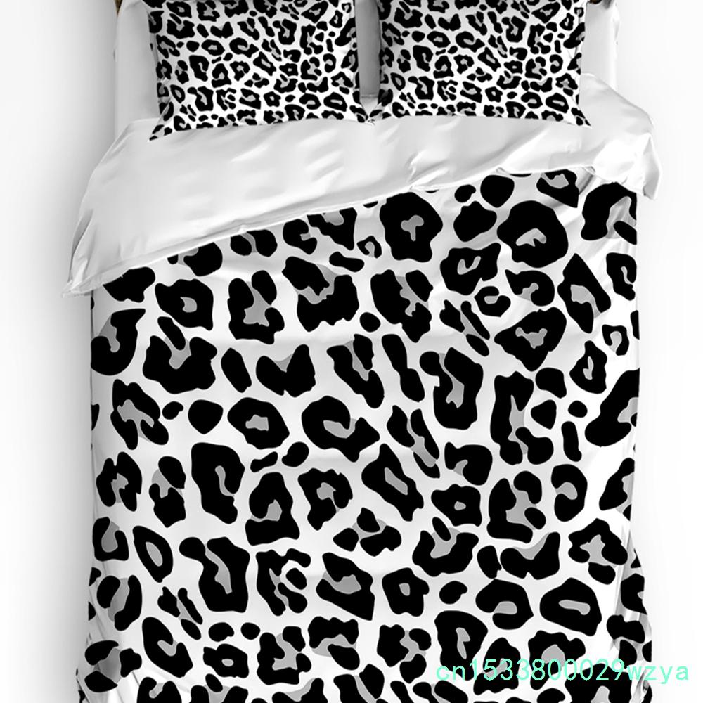 Leopard Print Black White Striped Duvet Cover With Pillow Case Custom 3pcs Bedding Set Quilt Cover Double Bed Home Textile