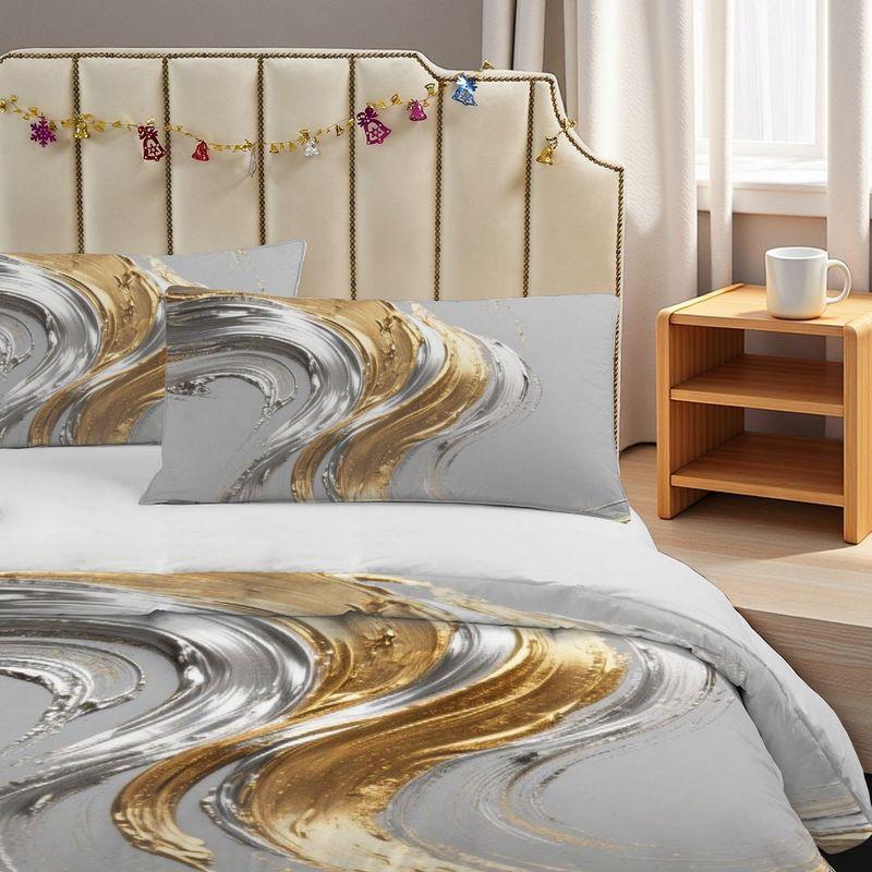 Pillowcase Quilt Cover 3-Piece Bedding Gold Silver Abstract Metal Brushstrokes Decorative Pattern