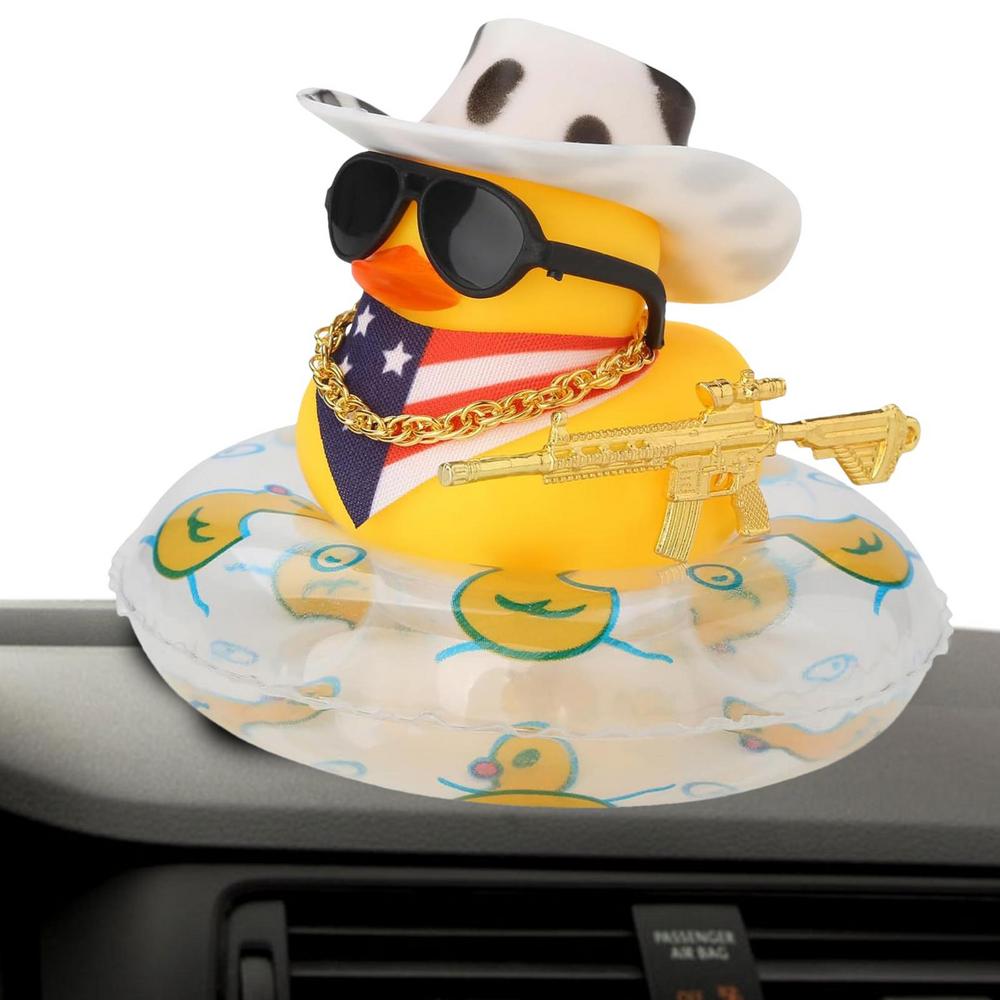 West Cowboy Car Ornaments Yellow Rubber Duck Interior Dashboard Decor Cute Mini Duck Decoration Car Interior Accessories