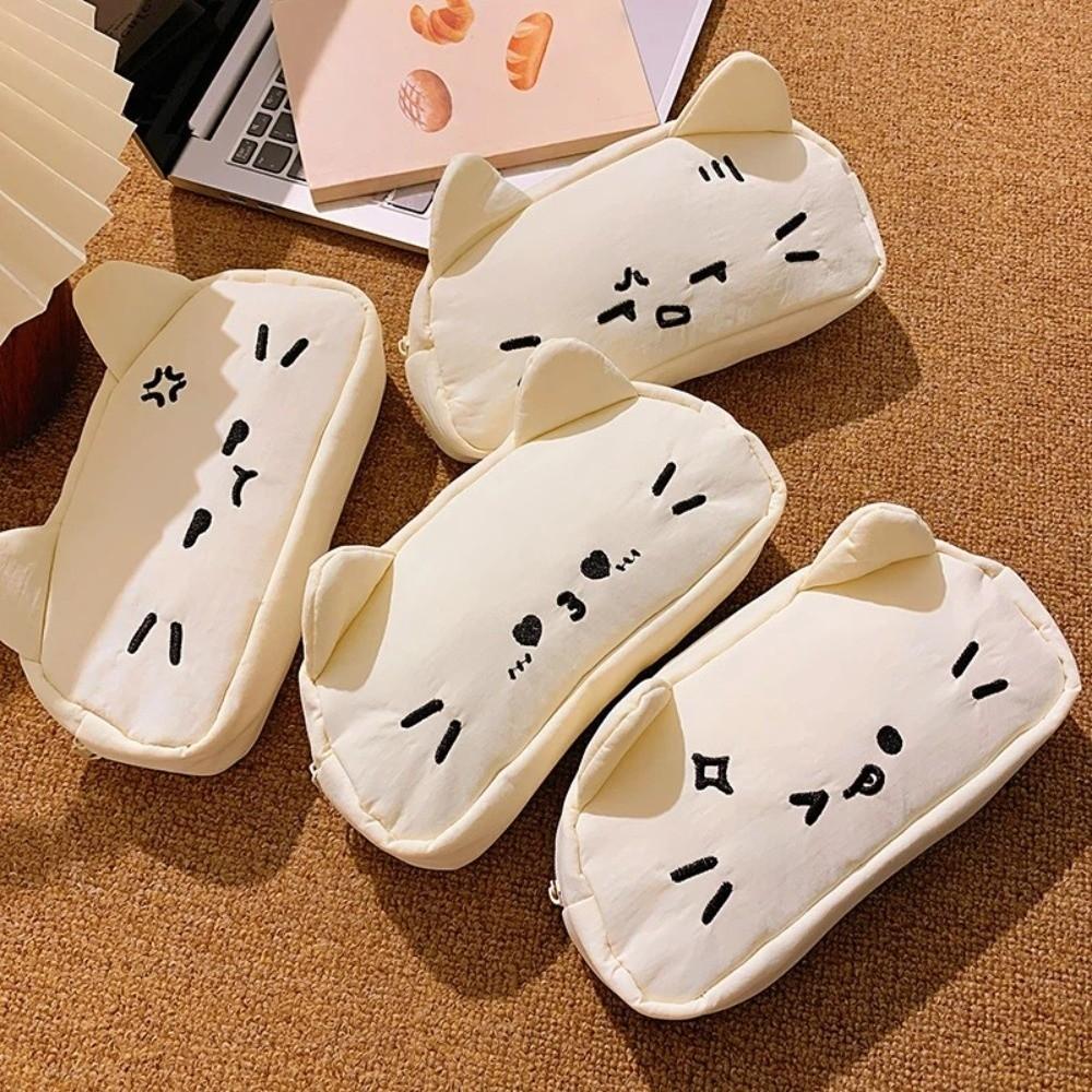 Funny Embroidered Cat Pencil Case Cartoon Kitty Stationer Bag Stationery Storage Bag Student Use