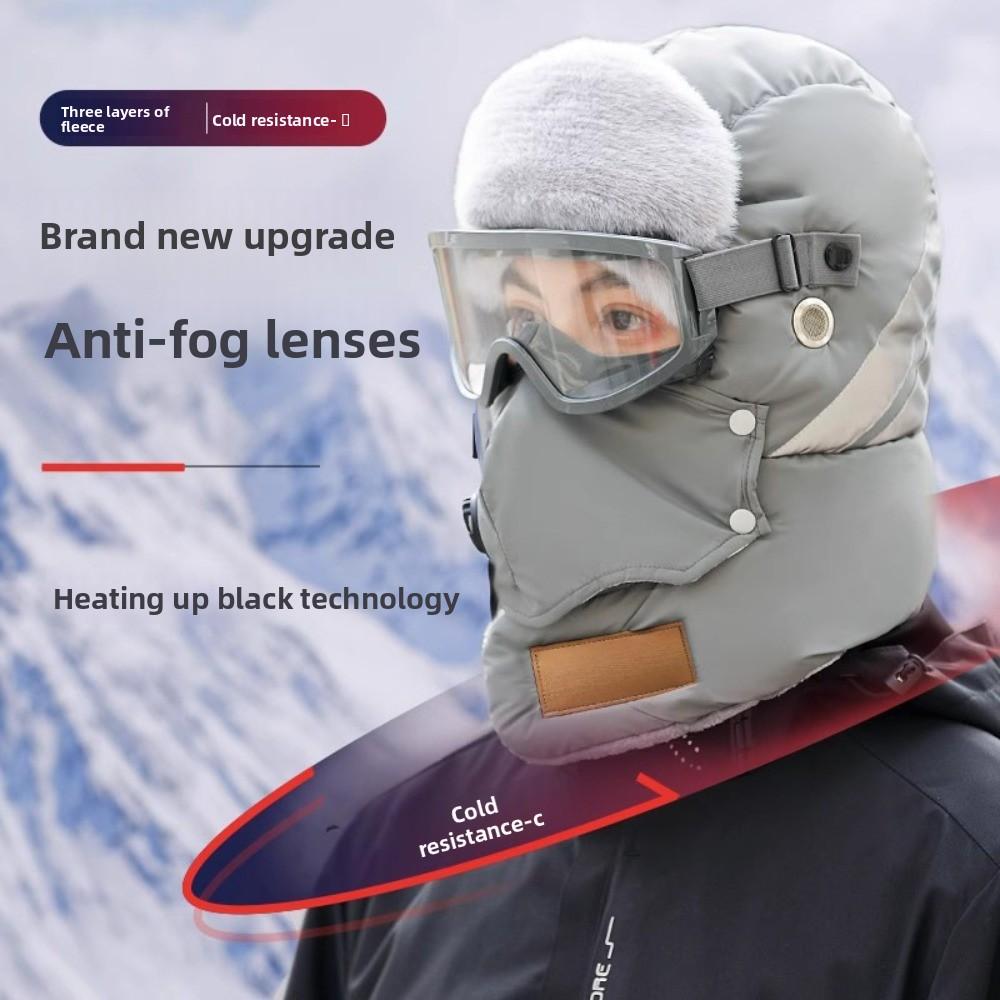 Russian Ushanka Winter Plush Hats with Goggles Cycling Windproof Cap Pilot Hat Lei Feng Hat  Sports