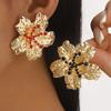 Retro Vintage Gold Flower Earrings Elegant Rhinestone Stud Earrings High Grade Women Fashion Earrings