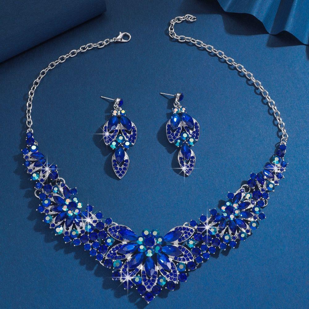 Shining Necklace Earrings Set Crystal Crystal Necklace Set Rhinestone Jewelry Set  Banquet