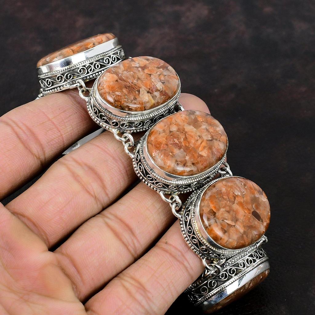 Sunstone Bracelet 925 Sterling Silver Bracelet Gemstone Vintage Bracelet Dainty Jewelry Adjustable Chain Bracelet Handmade Bracelet For Gift