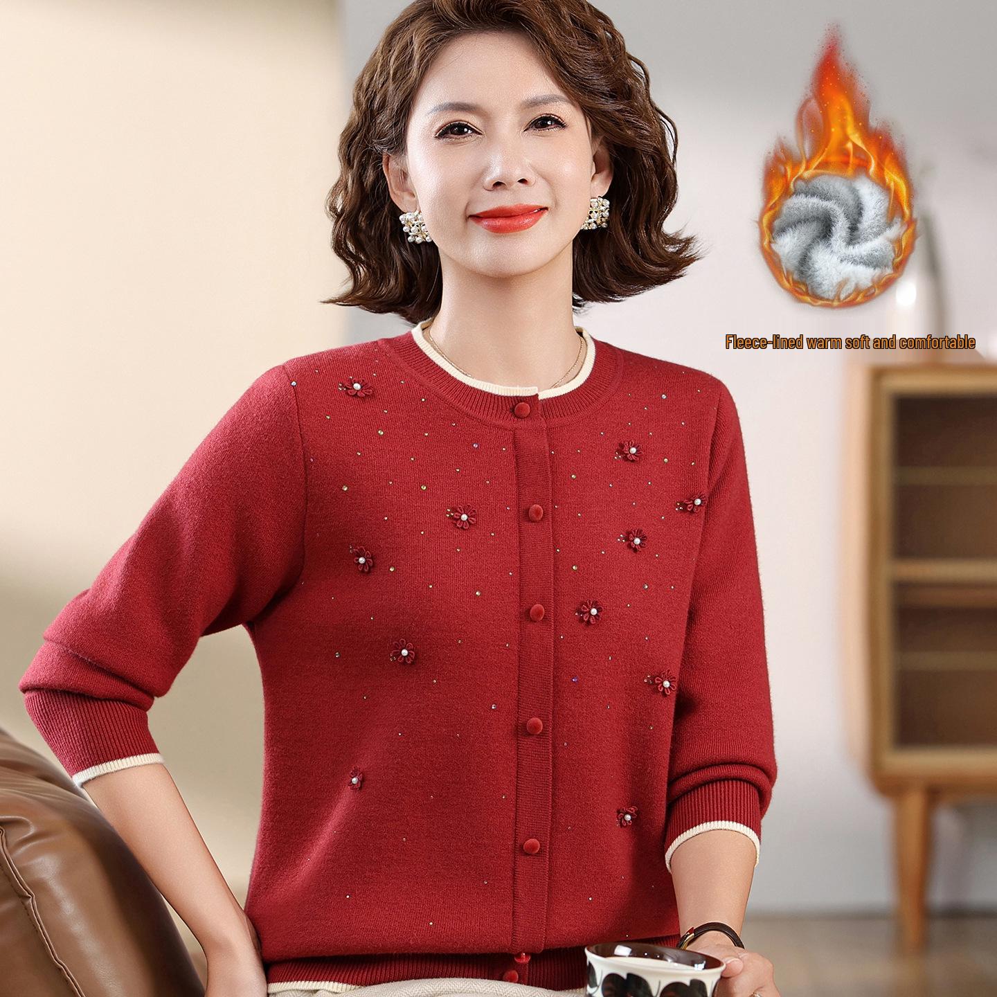

Women s Velvet One-Piece Warm Sweater for Middle-aged & Elderly - Autumn/Winter Thickened Base Layer M (90-100 lbs)