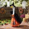23 Inch Outdoor Porch Goose Halloween Decoration with Witch Costume Skeleton Pumpkin Print Garden Prop for Yard Display