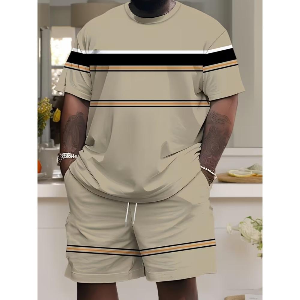 

Men s King Letter Print T-shirt Shorts 2-piece Set Plus Size Men s Sports Drawstring Shorts Pocket Stitching Color T Shirt Suit 6XL
