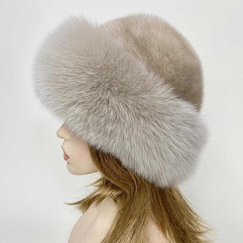 Real Fur Dome Hats for Women Natural Fox Mink Fur Cap Winter Luxury Warm Fashion Snow Hats