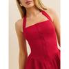 Love Melody French Style Romantic Retro Gyaru Temperament Red Sexy Slim Fit Backless Waist Hugging Hanging Neck Dress