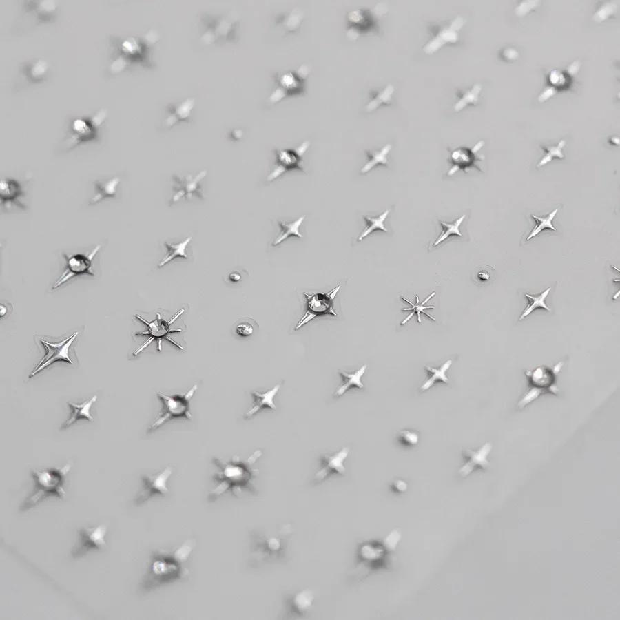 1 piece 5D silver nail stickers metal mini star nail art stickers high quality exquisite decals self-adhesive nail art stickers
