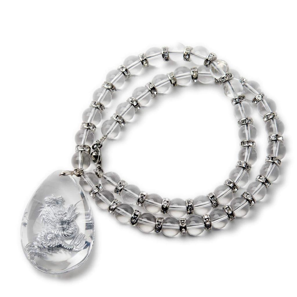 Floating Silver Dragon Crystal Natural Stone Crystal Power 553 [Seki-Kira] Pendant, Necklace, 50cm, Men's, Stone,