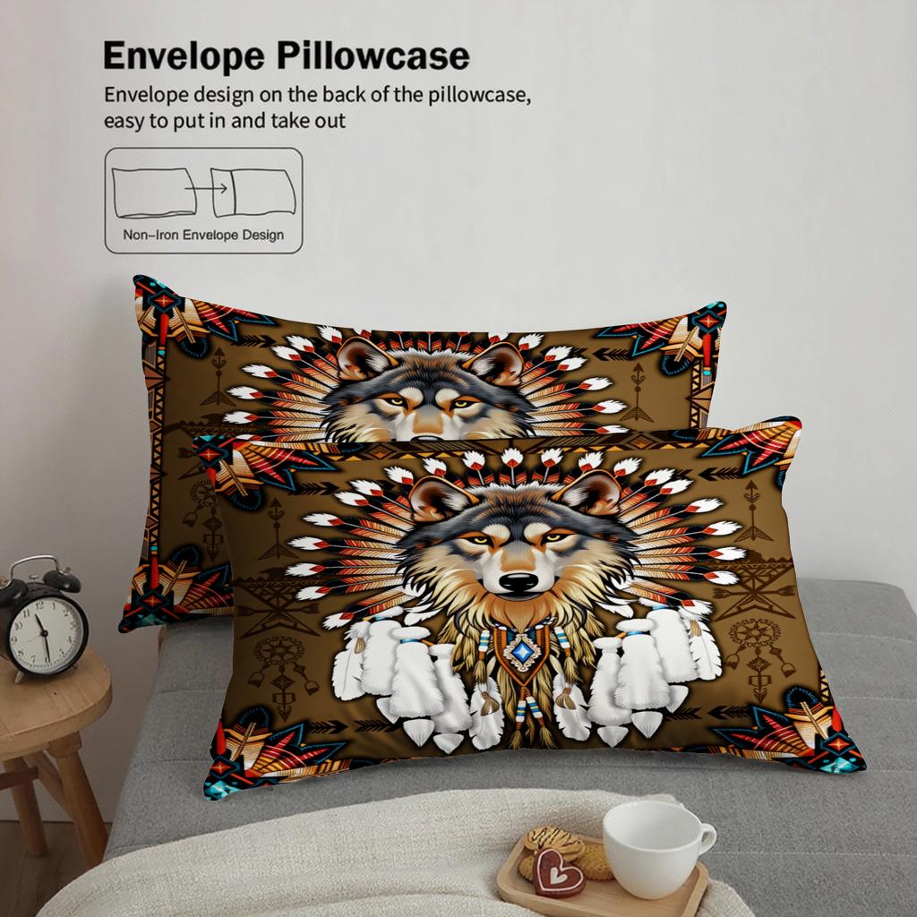 3pcs Brown Wolf Bedding Sets Comforter Not Included 3D Printed Dream Catcher Gifts For Teen Boys Bedroom Soft Duvet Cover