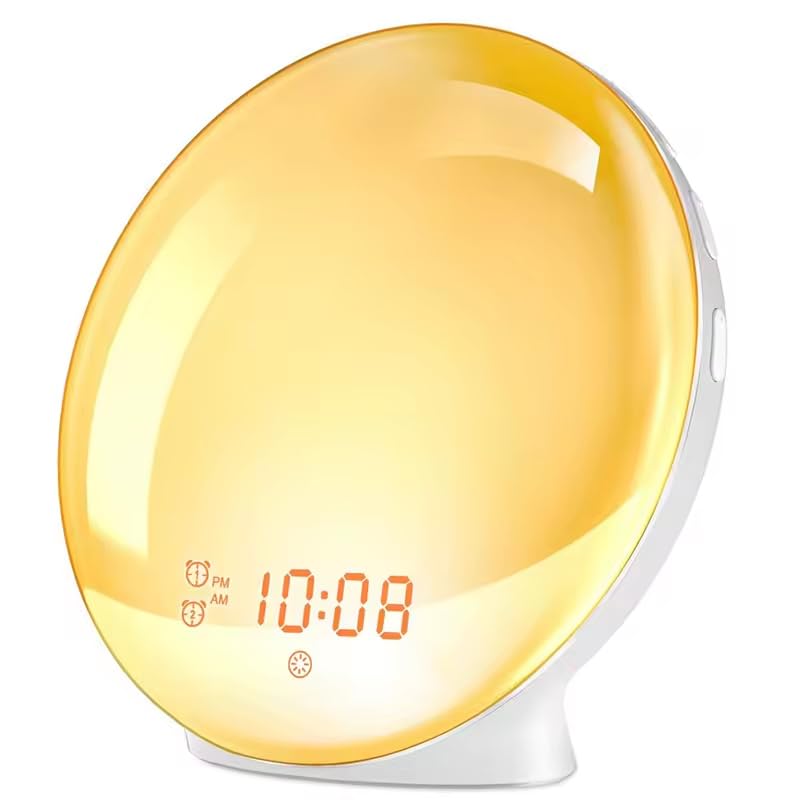 zmart Wake-Up Light Alarm Clock with Sunrise and Sunset Simulation, Dual Alarm, FM Radio, Night Light, 7 Colors, Natural Sounds, Snooze Function,