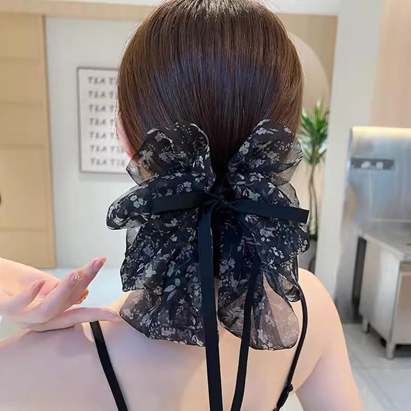 New Bowkont Hair Claw Clip For Women Crab Clamp Barrettes Girls Party Hair Accessories Sweet Floral Chiffon Shark Clip Hair Claw