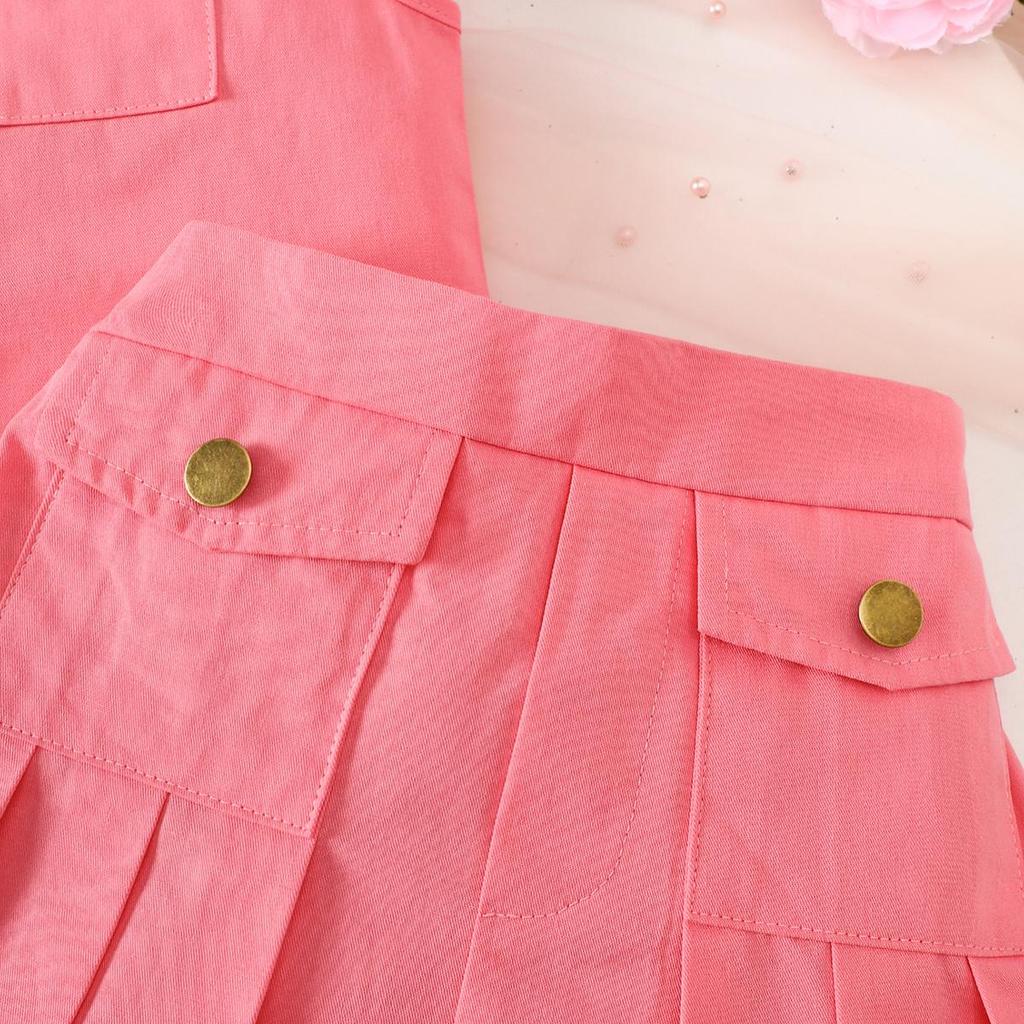 Girls' Pink Vest & Pleated Skirt 2Pcs Casual Outfit