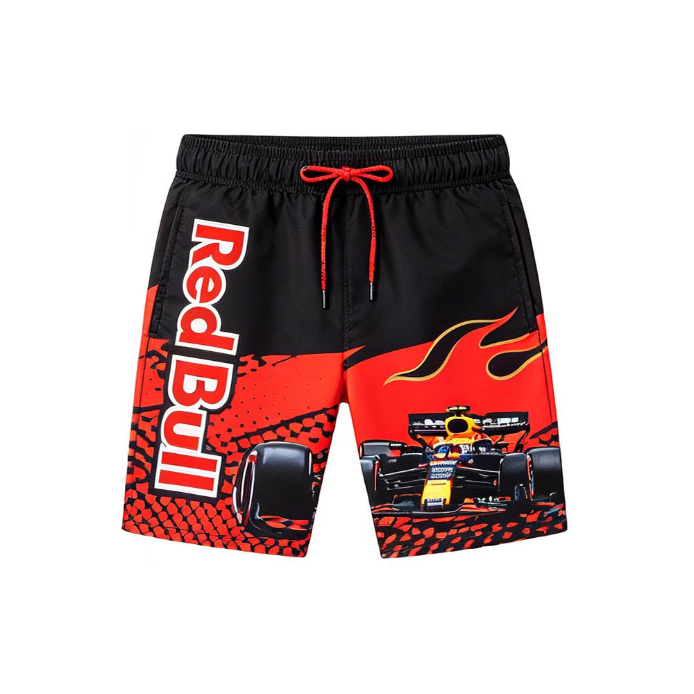 F1 Red Bull Motorsport Swim Shorts Men Summer Quick Dry Beach Board Shorts Casual Sports Racing Style Drawstring Swim Trunks